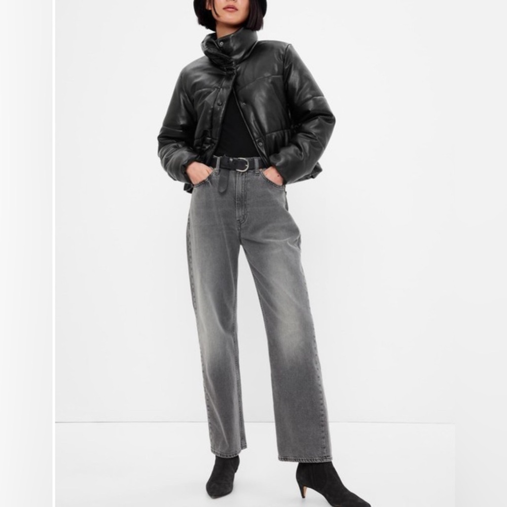 GAP Midweight Faux-Leather Cropped Puffer Jacket